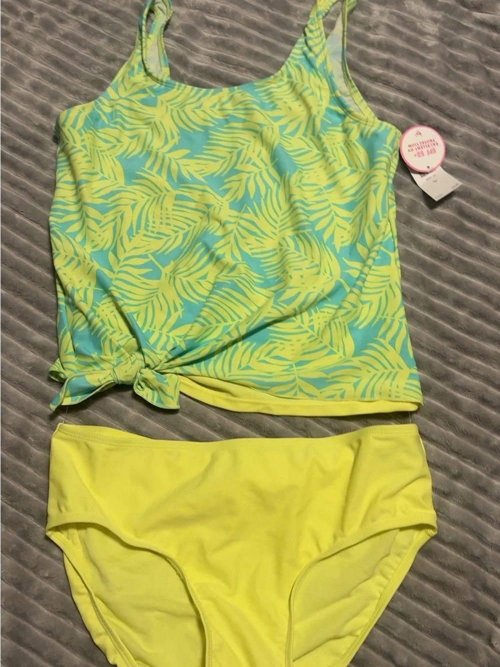 Justice Yellow & Aqua Leaf Tankini Set - Girls size 20